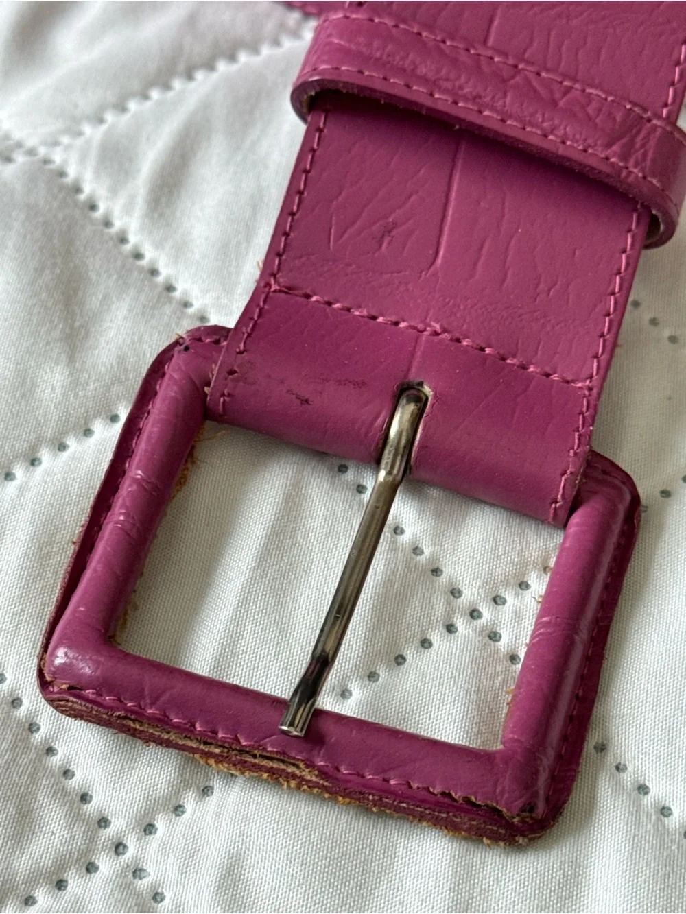 Wide Pink Leather Belt Croc Embossed Statement Waist Belt Size S/M Vintage Y2K